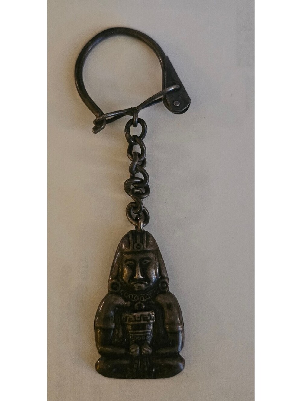 Vintage Peruvian/ Incan Native Figural Solid metal HEAVY Keychain unknown origin